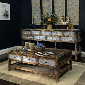 Coastal Blue Pine Coffee Table and Console