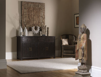 Chocolate Linyi Sideboard, Wooden Buddha