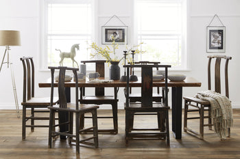 Walnut Slab Top Dining Table, Antique Chinese Chairs