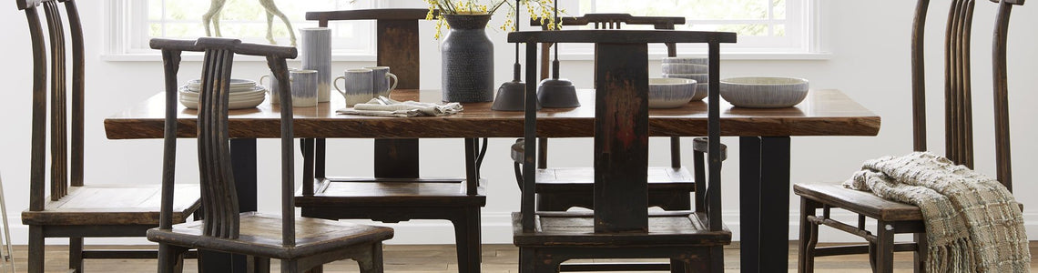 solid reclaimed wood, vintage and antique chairs and stools