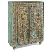 Painted Vintage Cabinet with Relief Carvings