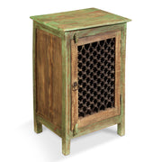 Distressed Green Side Cabinet with Lattice Front