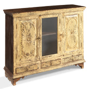 Indian Vintage Cream Sideboard with Glass Panelled Door