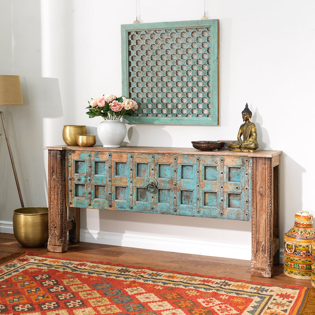 Painted Vintage Blue Panelled Console — Kayu Home
