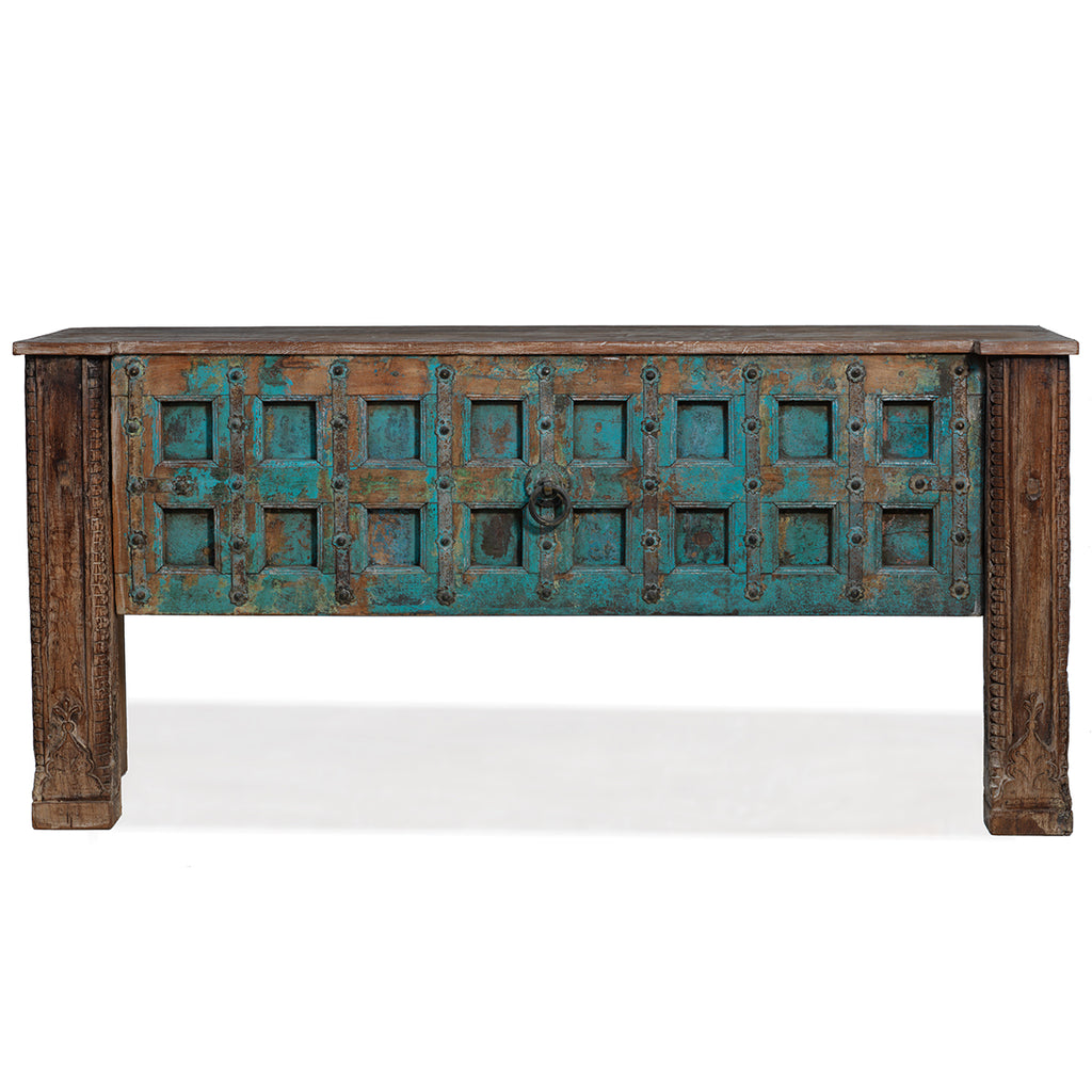 Painted Vintage Blue Panelled Console — Kayu Home
