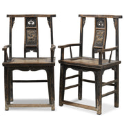 Pair of Carved Antique Elm Armchairs