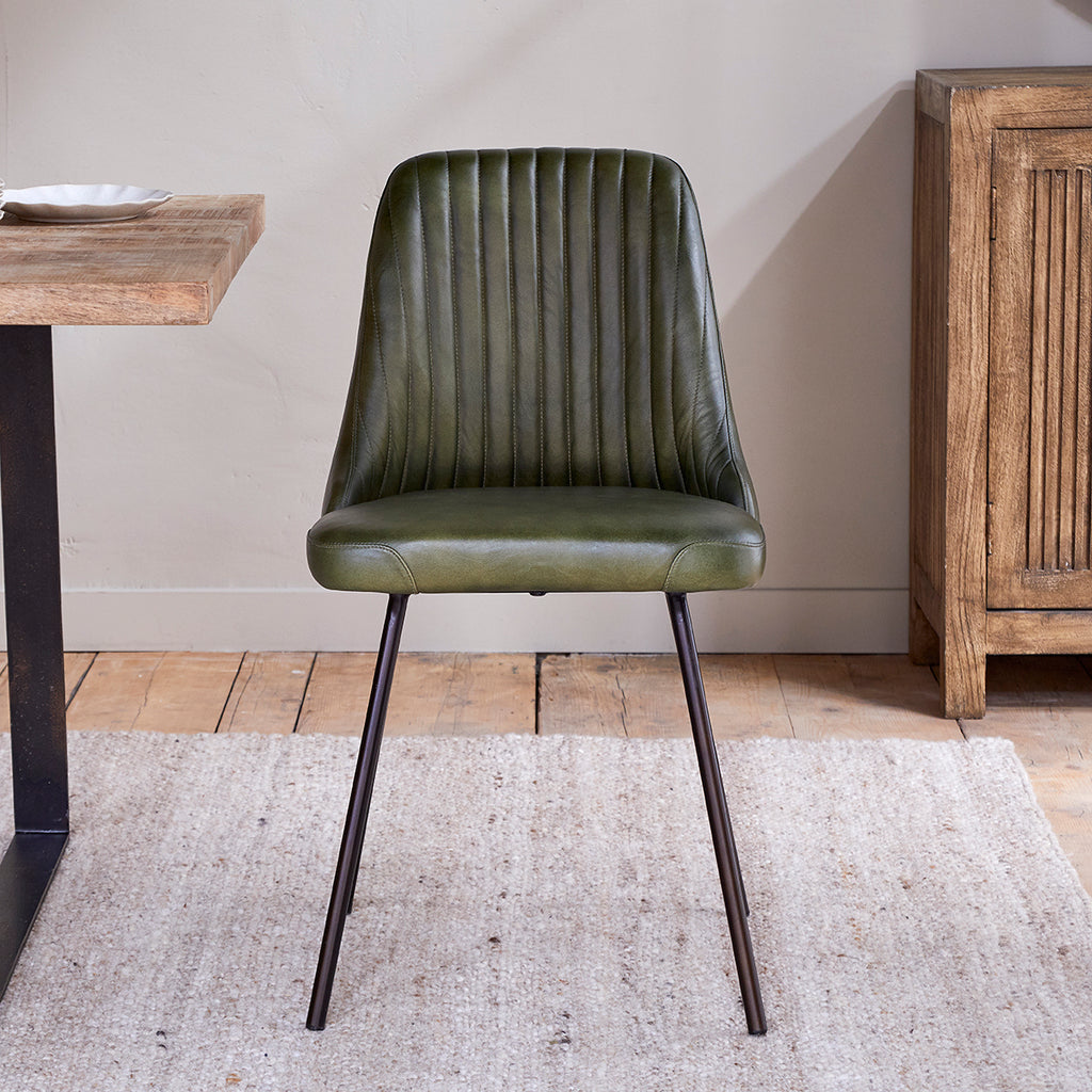 Harsha Leather Dining Chair, Rich Green — Kayu Home