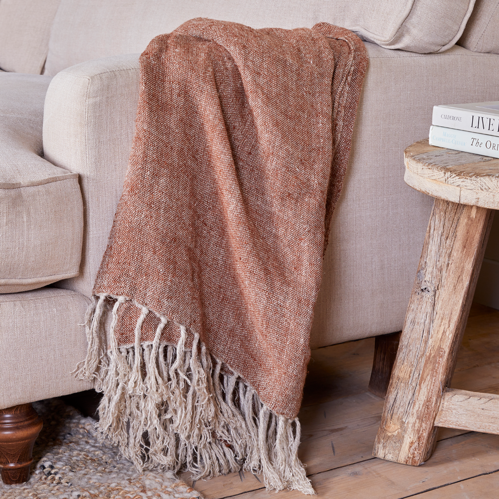 Kana Linen Throw, Rust — Kayu Home