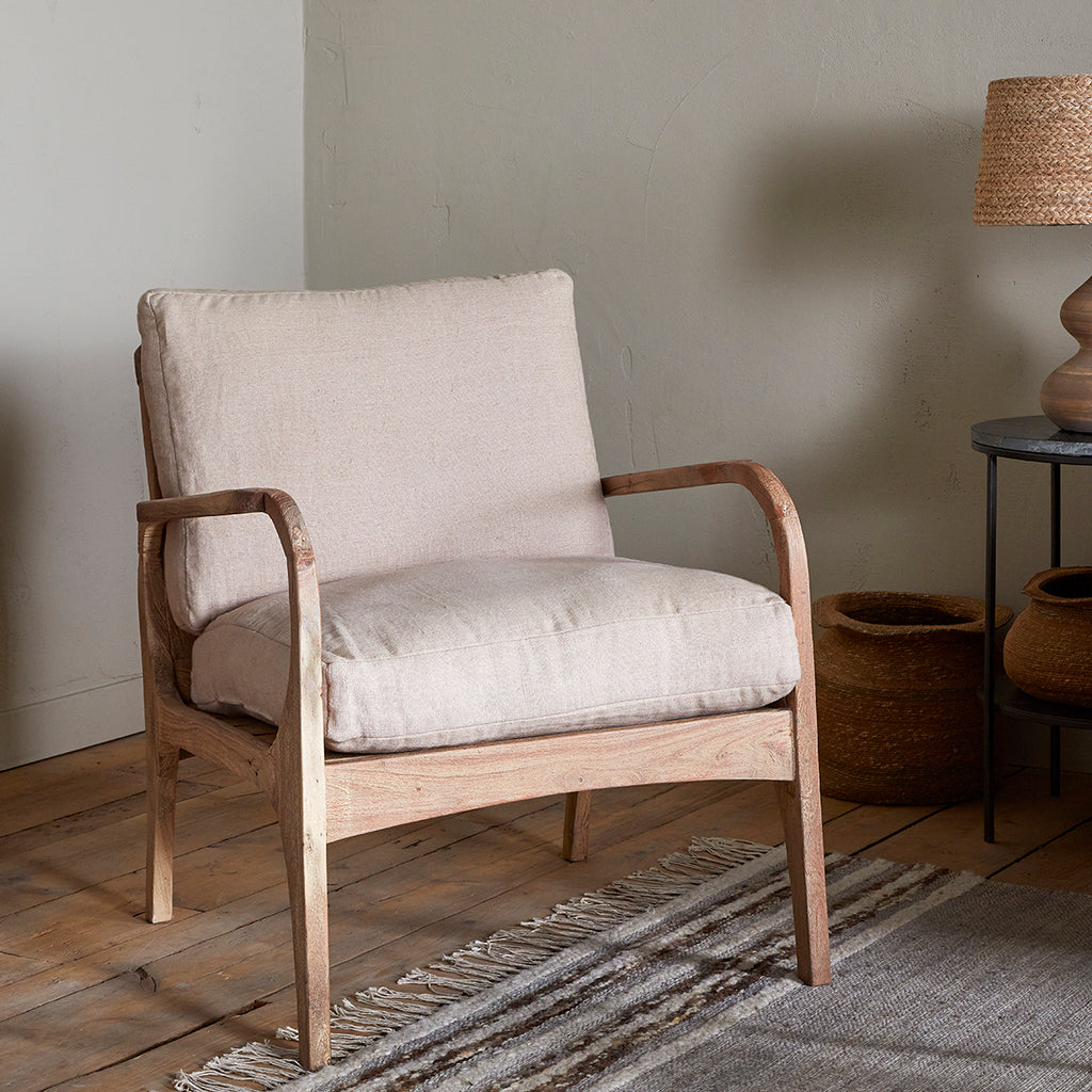 Jaya Acacia Wood and Linen Chair — Kayu Home