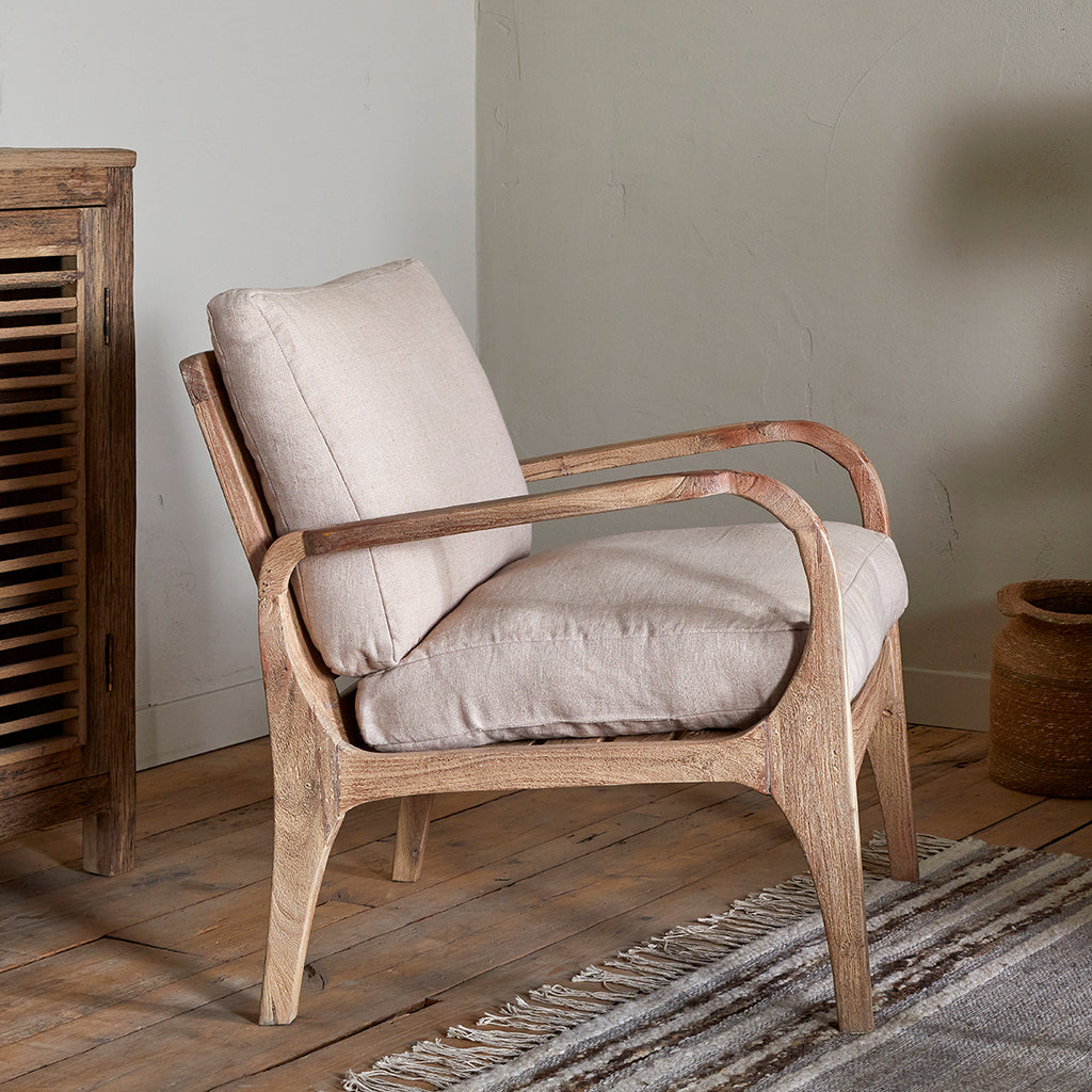 Jaya Acacia Wood and Linen Chair — Kayu Home