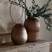 Linsy Ribbed Glass Vase, Smoke Brown