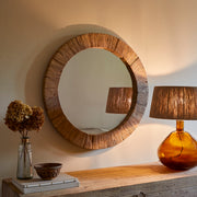 Ibo Reclaimed Wood Round Wall Mirror, Natural Finish
