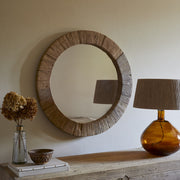 Ibo Reclaimed Wood Round Wall Mirror, Natural Finish