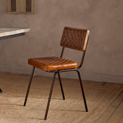 Amala Leather Weave and Iron Dining Chair, Aged Tan