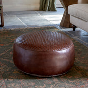 Farida Leather Weave Pouf