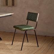 Amala Leather Weave and Iron Dining Chair, Rich Green