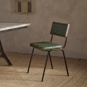 Amala Leather Weave and Iron Dining Chair, Rich Green