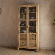 Artha Mango Wood & Glass Tall Display Cabinet, Natural Finish
