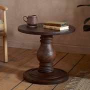 Laya Carved Wood Side Table, Chocolate Brown