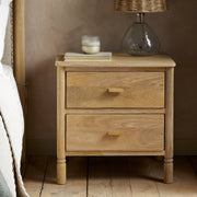 Sri Mango Wood Bedside Table, Natural Finish, Two Drawers