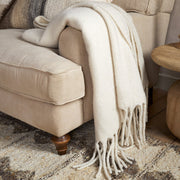 Velatu Fringed Merino Wool Throw, Natural