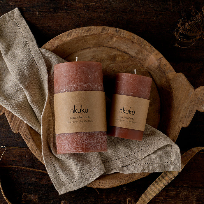 Rustic Pillar Candle, Rust — Kayu Home