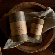 Rustic Pillar Candle, Olive Green