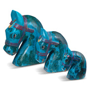 Set of Three Carved Blue Horses