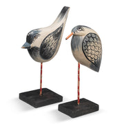 Pair of Painted Wooden Birds on Stands