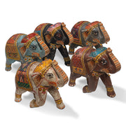 Carved Painted Wooden Elephants