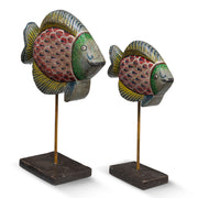 Pair of Green Painted Fish on Stands