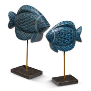 Pair of Blue Painted Fish on Stands