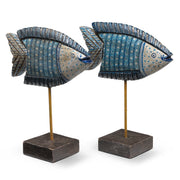 Pair of Blue Painted Coastal Fish on Stands