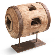 Vintage Wooden Cart Hub on Stand