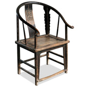 Antique Chinese Horseshoe Armchair with Bat Carving