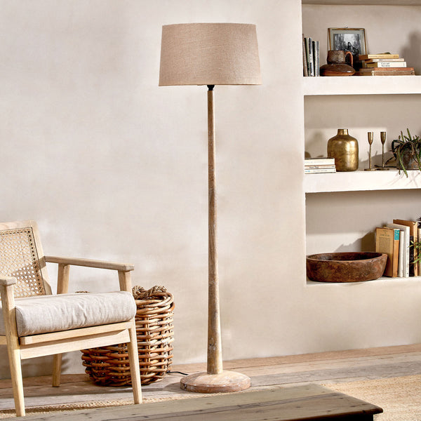 thumbnail image 2 of Amogh Hand-Carved Mango Wood & Jute Floor Lamp 2 of 14
