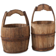 Large Round Antique Wooden Bucket
